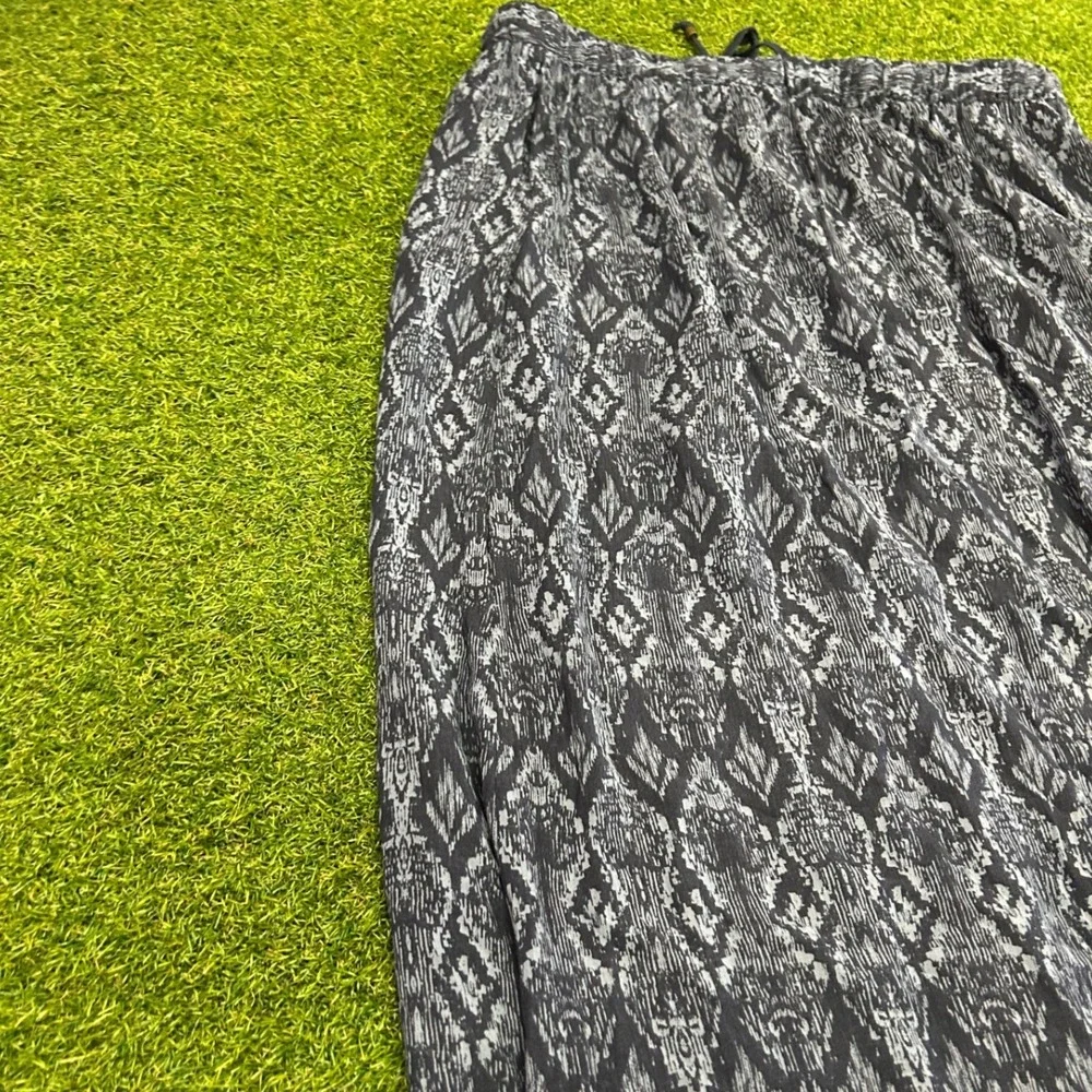 Eddie Bauer Womens Gray Ikat Print Maxi Skirt Elastic Waist Drawstring Large